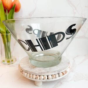 Vintage 1970s Wheaton “CHIPS” Glass Serving Bowl – Graphic Typography Snack Bowl